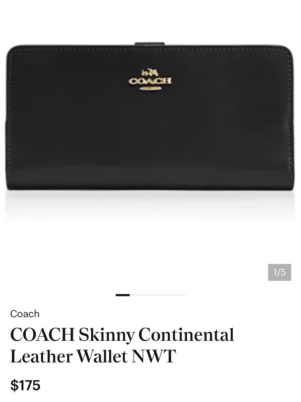 Coach Black Continental Leather Wallet with Gold Logo